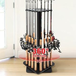 Ghosthorn Fishing Rod Holders for Garage 360 Degree Rotating Fishing Pole Rack, Floor Stand Holds up to 16 Rods Wood Fishing Gear Equipment Storage Organizer, Fishing Gifts for Men Women