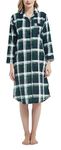 CHUNG Women Nightdress Brushed Cotton Flannel Nightshirt Long Nightwear Nighties Cozy Thick Winter Plaid White Green, M