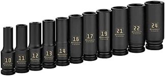 Powerbuilt Metric Deep Impact Socket Set, 1/2 Inch Drive, 6 Point, 11 Pieces, Size Markings, Z-Drive Sockets Grip - Black 647048