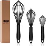 OYV Dishwasher Safe Silicone Whisk, Sealed Waterproof Design Set of 3, Professional Kitchen Whisks for Cooking Non-Scratch, Silicone & Stainless Steel Whisk, Heat Resistant Balloon Egg Beater, Black