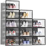 SIMPDIY Shoe Boxes,12 pcs Shoe Storage Box Clear Plastic Stackable, Shoe Organizer Containers with Lids for Women/Men, Black