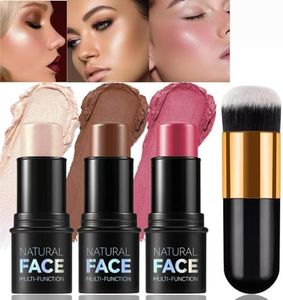 MKNZOME 3 Pcs Cream Contour Sticks, 3 in 1 Shades with Highlighter Stick Bronzer Stick Blush Stick for Cheeks, Lips, Highlighter Makeup with Makeup Brush for Sculpt the Cheeks, Long Lasting