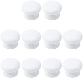 Pastlla 10Pcs Wood Drawer Knob, Round Mushroom Shape Wooden Cabinet Knobs Pull Handle Decorative Cabinet Knobs for Cupboard Closet Bedroom Wardrobe White 1.34" / 34mm