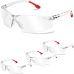 ProtectX 3-Pack Clear Safety Glasses for Men & Women, Safety Sunglasses with Anti-Fog Scratch Resistant Wrap-Around Clear Lenses, Non-Slip Red Rubber Grips, ANSI Z87.1 Rated