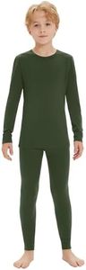 Iguana Unisex Kids 100% Merino Wool Base Layer Set Lightweight Thermal Underwear Sets for Girls and Boys Army Green 11-12