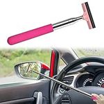 Car Rearview Mirror Wiper, Retractable Window Squeegee, Small Auto Squeegee Cleaner Water Side Mirror Wiper with Telescopic Long Handle, Snow Brush & Ice Scraper Car Accessories Cleaner Tool（Pink）