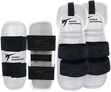 Wonzone Taekwondo Shin Protector Forearm Elbow Arm Guards, WT MMA Martial Arts Boxing Kickboxing Karate Sparring Muay Thi Training Match Gym School Academy for Men Women Kids (Small, White Sets)