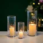 Glasseam Clear Hurricane Glass Candle Holder, Pillar Candle Holders Set of 3, Christmas Candle Holders for Living Room Table, Modern Floating Candle Holders Vase for Flowers, Wedding Centrepiece