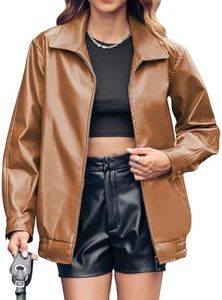 Miladusa Women's Leather Jackets Faux Motorcycle Coat Casual Zip Up Leather Jacket Fall Winter Outwear Khaki M