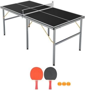 IDEALHOUSE 6 x 3 ft Black Folding Ping Pong Table, Table Tennis Set with Net