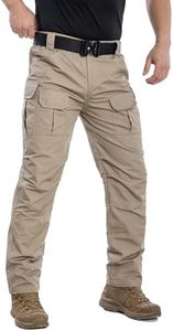 NAVEKULL Men's Outdoor Tactical Pants Rip Stop Lightweight Waterproof Military Combat Cargo Work Hiking Pants, Khaki, 38W x 32L