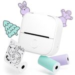 Sticker Printer with 3 Rolls Paper - Memoqueen T02 Portable Thermal Printer, Sticker Maker Machine for Study, Brithday Gift, Photos, Journal, Work, Children DIY, Compatible with Phone & Tablet, White