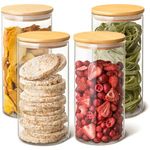 Praknu Glass Storage Jars - Set of 4 Jars With Lid - Airtight Bamboo Lids - 1200ml - Food Storage Jars for Pasta Flour Cereal