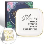 She is Fierce Strong Brave Full of Fire Inspirational Quote Ceramic Ring Dish Decorative Jewelry Tray for Women, Unique Meaningful Motivational Quote Birthday Christmas Gift for Friend Girl Sister