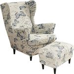 Stretch Wing Chair Cover Set Ottoman Slipcover 2 Pieces Wingback Chair Slipcover and 1 Piece Rectangle Storage Stool Cover Removable Armchair Sofa Covers for Living Room Bedroom (Color : #28)