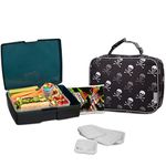 entology Lunch Bag and Box Set for Kids - Boys Insulated Lunchbox Tote, Bento Box, 5 Containers and Ice Pack - 9 Pieces - Pirate Skulls