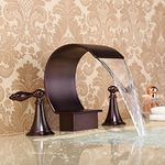 Waterfall Oil-Rubbed Bronze Sink Faucet High Arc Faucet Bathtub Faucet Waterfall Spout Tub Filler Faucet Two Handles Three Holes