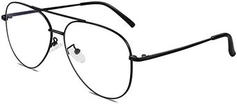 GQUEEN Fake Glasses Women Men Clear Lens Metal Frame UV400 Protection Fashion Retro Pilot Style Eyeglasses