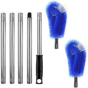BEANPRECOY Gutter Cleaning Tools, Roof Gutter Cleaner from Ground with 2 Brush and 2m Extension rods, Adjustable Detachable Gutter Cleaning Brush for Clear Roof Leaves and Debris (Blue)