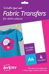 Avery MD1003 Printable Fabric Transfers For Dark Cottons, 1 transfer Per A4 Sheet, white