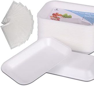 RIKICACA White Styrofoam Meat Trays (25pcs/Pack - 7.87" x 5.11" x 0.9") with White Meat Absorbent Pad, Disposable Small Foam Meat Trays for Food.