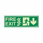 Clickforsign FES-4-M-1-2x Glow In the Dark Emergency Fire Exit Sign Down Arrow (300 x 100 mm)