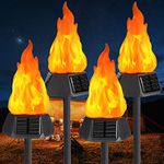 Toodour Solar Outdoor Torch Lights with Flickering Flame, 4 Pack Solar Halloween Lights for Outside, Waterproof LED Flame Torches, Solar Outdoor Lights for Garden Landscape Patio Halloween Decorations