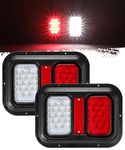 Partsam 2 Rectangle Double Led Trailer Tail Lights 24 LEDs Dual Stop Turn Tail Backup Reverse Lights with Reflector Surface Mount RV Trailer Double Led Taillights Black Base IP67 Waterproof 10-30V