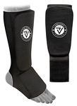 VADER Elasticated Shin Instep Pads Kickboxing MMA Muay Thai Shin Guards Protective Leg Foot Pad for Karate Taekwondo Martial Arts Training Sparring Boxing Kids/Adults (M Youth- 10-13Yrs, Black)