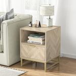 Anmytek Wood Nightstand Modern End Side Table with Storage Drawer Sofa Table for Bedroom Natural Nightstand with Drawers,Nightstand Open Compartment for Bedroom