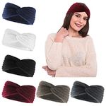 6PCS Knitted Headband Winter Crocheted Head Wrap Headband Thermal Knit Twist Knot Headband Wool Braided Headband Hair Accessories for Women Girls