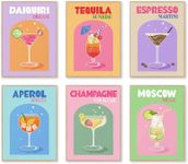 Cocktail Mixology Wall Art Print, Cute Colorful Liquor Drink Alcohol Bar Wall Art for Home Bar Decor, Cocktail Poster Aesthetic for Girls Party Apartment Dorm Kitchen Bar Decoration, Funky Trendy