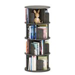 NUMENN Rotating Bookshelf, 4 Tier Revolving Bookcase, 360 Display Wood Book case Storage Rack, Swivel Corner Book Shelf Standing Bookcase for Kids Bedroom, StudyRoom, Living Room, Black Oak