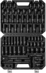 ZOMIYU 1/2" Drive Impact Socket Set, 66-Piece, Standard SAE (3/8"-1-1/4") & Metric (8-24mm), Cr-V, 6 Point Deep/Shallow Socket Set with Ratchet Handle, Extension Bar and Adapters