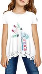 storeofbaby Girls White Shirts Cute Crew Neck Tops Giraffe Printed Lace Tees