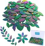 LITMIND 120 Pieces Iridescent Green Petals Stained Glass Mosaic Tiles for Crafts, Precut Stained Glass Green Leaf Kit, Rainbow Flowers Leaves Glass Mosaic Making Supplies