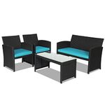 DORTALA 4 Pieces Patio Wicker Conversation Furniture Set, Outdoor Rattan Sofas with Tempered Glass Coffee Table, Bistro Sets with Coffee Table for Courtyard Balcony Garden, Turquoise