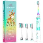 Kids Electric Toothbrush 3-5-6-12, Toddler Toothbrush Girls Electric Toothbrush with Timer Rainbow LED Light Up Sonic Battery Powered Junior Childrens Electric Toothbrush (Green Giraffe)