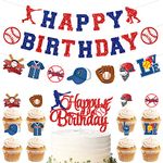 YYBD 12Pcs Baseball Birthday Party Supplies Kit Happy Birthday Banner Glitter Paper Cake Topper Baseball Cupcake Topper DIY Baseball Decoration for Sports Theme Birthday Baseball Fans Party Favors