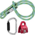 GM CLIMBING Hitch Slack Tending Pulley Kit for Double Rope Climbing System Basic Unit of General Hauling - 25kN Red Micro Prusik Minding Pulley & Oval Locking Carabiner & 30in 8mm VT Prusik