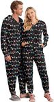 Ekouaer Christmas Onesie Zipper Hooded Adult Onesie Pajamas Holiday Mens Onesie Pajamas with Pockets S-XXL