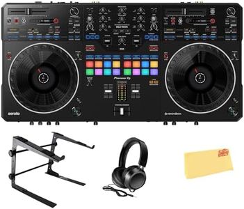 Pioneer DDJ-REV5 4-Deck DJ Controller - Black Bundle with Laptop Stand, Headphones, and Austin Bazaar Polishing Cloth