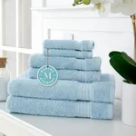 MARTHA STEWART Egyptian Cotton Bath Towels Set - 6 Piece, 2 Bath Towels - 2 Hand Towels - 2 Washcloths, Absorbent Bathroom Towels, Bathroom Essentials, Spa Blue