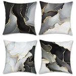 Bonhause Black Gold Grey Marble Cushion Covers 45 x 45 cm Marble Texture Modern Decorative Throw Pillow Covers Soft Velvet Pillowcases for Sofa Bed Home Patio Decor Set of 4