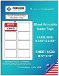 Premium Label Supply Blank Printable Name Tag Stickers - 2-1/3" x 3-3/8" - Laser/Inkjet Compatible – (8 Labels/Sheet), 25 Sheets – 200 Total Adhesive Name Tags