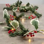 GloBrite Berry & Leaf Christmas Garland with 20 LED Lights | 2M Battery Operated Pre Lit with Lights Table Centrepiece for Decorations