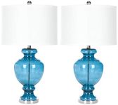 SAFAVIEH Lighting Collection Morocco Blue Glass 28-inch Bedroom Living Room Home Office Desk Nightstand Table Lamp Set of 2 (LED Bulbs Included)