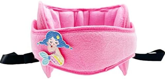 LETTON Car Seat Head Support for Child, Adjustable Head Band Strap Headrest, Safe, Comfortable Head & Neck Pillow Support Solution– Baby & Kids Travel Accessories (Pink with mermaid Pattern)