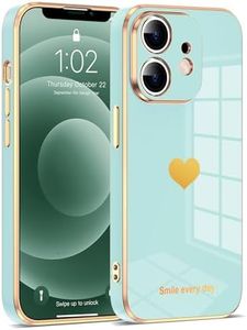 ZiZioen for iPhone 12 6.1 Inches Electroplated Case, Luxury Fashion Gold-Plated Edge & Cute Love Heart Thin Soft TPU Raised Lens Camera Protection Shockproof for Women Girls,Mint Green