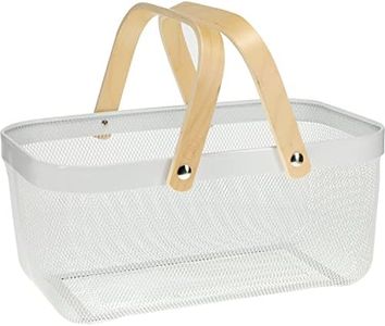 Kates Kitchen Rectangle Steel Mesh Basket with Wooden Handle White